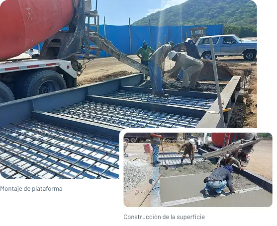 Montaje de la plataforma y construcción de la superficie de una báscula camionera de NG